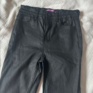 Edikted Luna Black Leather-Look Stretch Demim Flared Jeans - size small